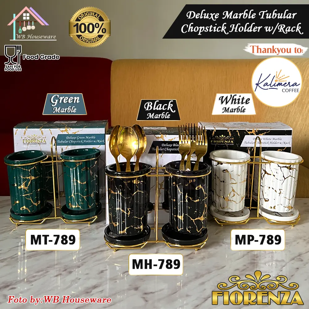 FIORENZA Tempat Sendok Garpu motif marble ceramic Set with rack /tempat sendok set/ wadah cutlery set MH/MP/MT-789