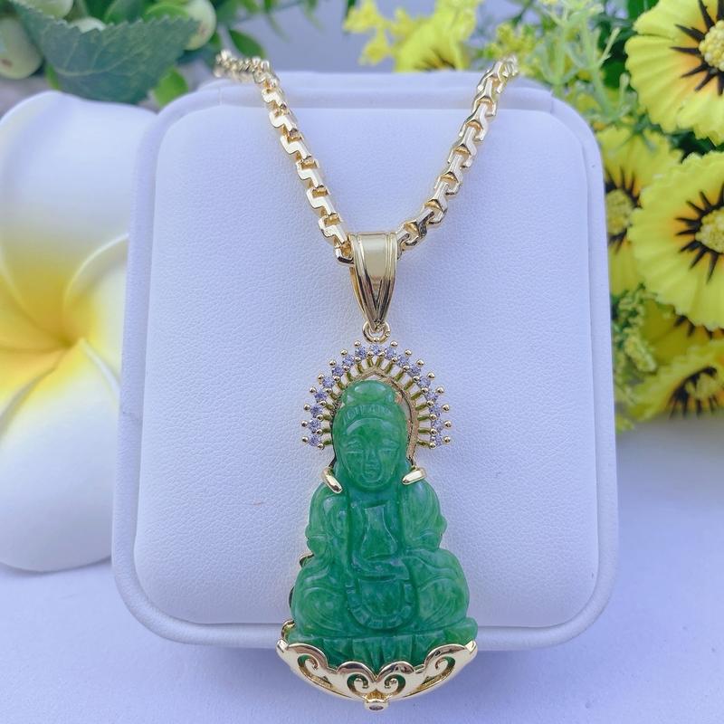  Bộ dây chuyền nam nữ mặt quan âm đá cẩm thạch - Trang sức bảo long 