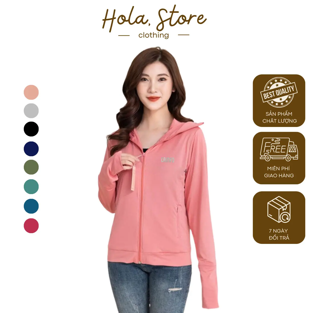 Áo Chống Nắng Cao Cấp – Áo Chống Nắng Nữ Vải Thông Co Giãn 4 Chiều Hơi Che Mặt Túi Khoá HOT NHẤT 2024