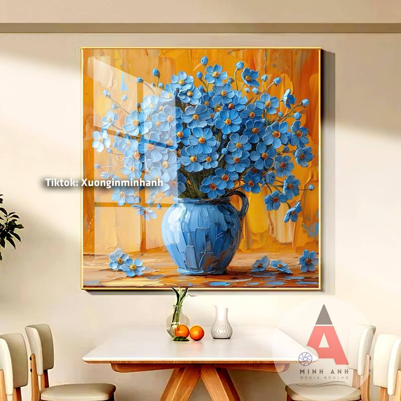 [TOP TRANH HOA ĐẸP] - Tranh gỗ tráng gương cao cấp - Tranh bình hoa 3D - Xuong in minh anh - Bo viền vàng dày 13mm - treo tường, phòng khánh, nhà bếp,... Trang trí nhà