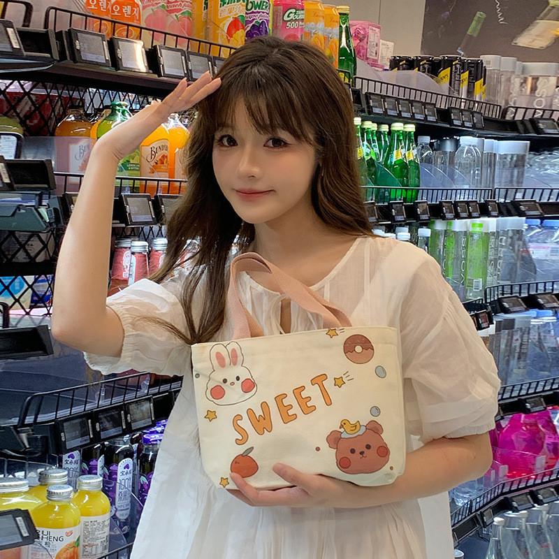 Túi xách tay nữ mini vải Canvas thời trang mùa hè đi biển có khóa kéo in họa tiết dễ thương nhiều mẫu TT259