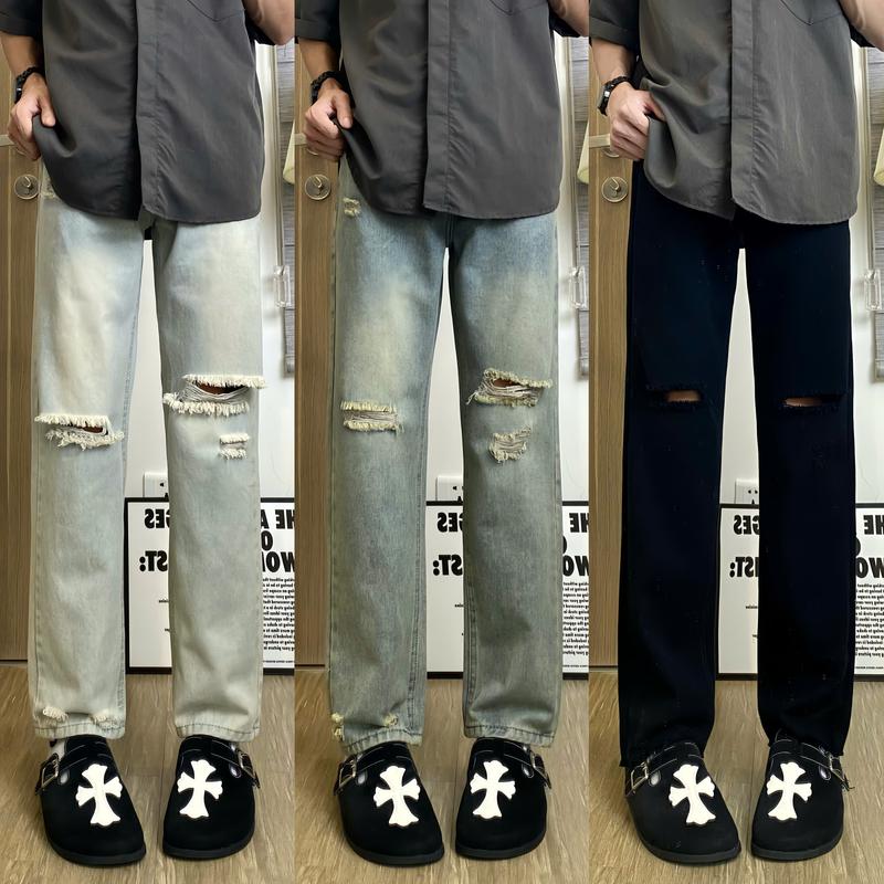 Quần jean suông ống rộng 3 màu xanh rêu đen Menswear Pants Nam quanjean nam