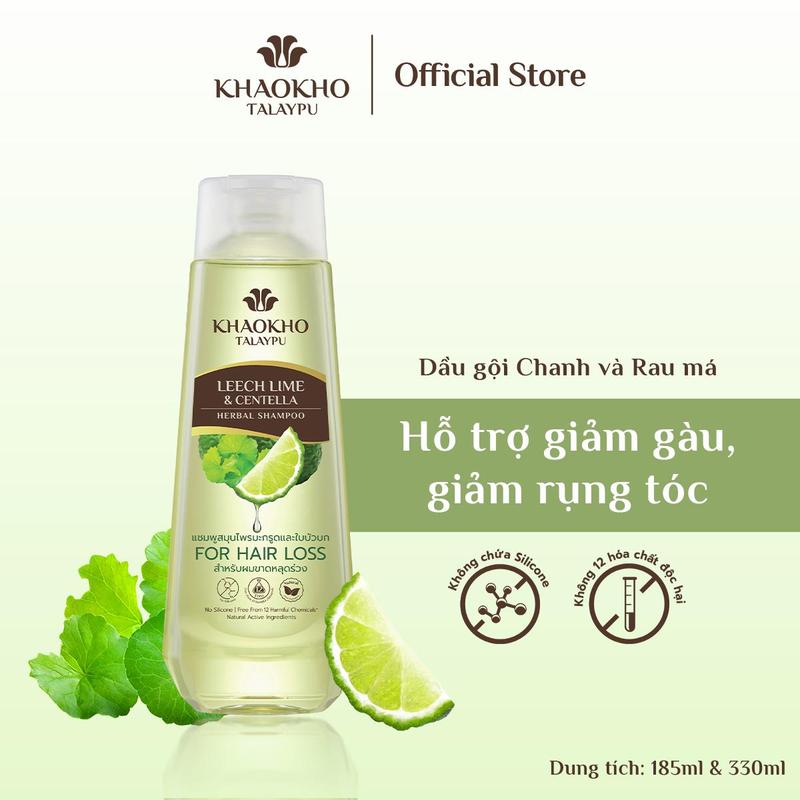 Dầu Gội Thảo Dược Chăm Sóc Tóc Hỗ Trợ Mọc Tóc KHAOKHO TALAYPU Chanh Thái & Rau Má Giảm Rụng Tóc, Chăm Sóc Da Đầu 185ml/330ml