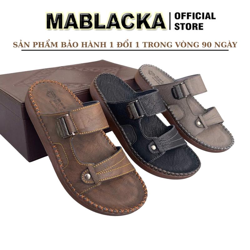[ KHÓA KO GỈ - GỈ 1 ĐỔI 1 ] Dép da nam đẹp kiểu dáng thời trang, thanh lịch hiệu MABLACKA, đế cao su chống trơn trượt tốt - D72.1