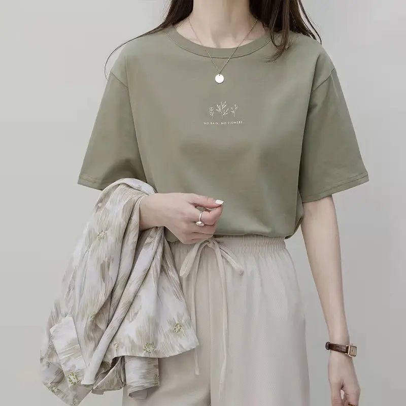 Áo Thun Nữ, Dáng Rộng Thường Ngày, Cổ Tròn, ngắn Tay, Màu Trắng, Áo Cánh Nữ, Thích Hợp Mặc Hàng Ngày 0