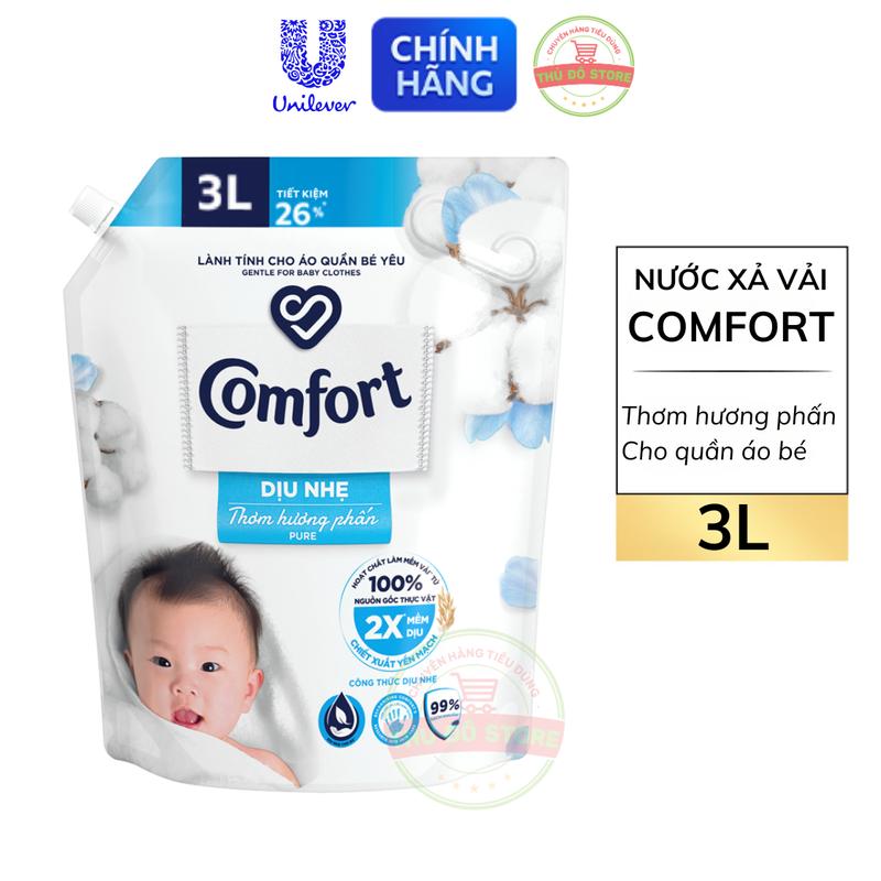 Nước Xả Vải Comfort Thơm Hương Phấn Lành Tính Cho Quần Áo Bé - Túi 3L