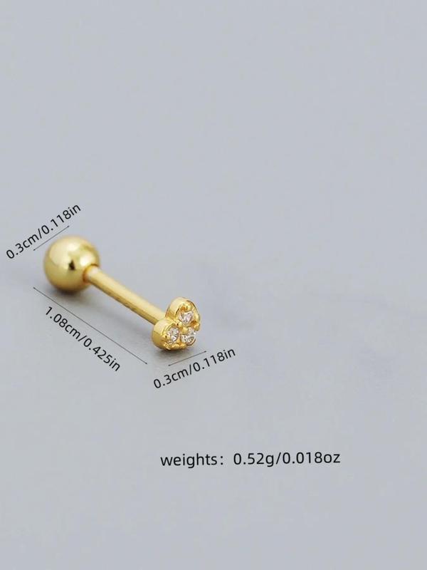 925 Sterling Silver Fashion Trendy Rhinestone Decor Heart Design Stud Earrings, Elegant Ear Jewelry for Women & Girls for Party, Daily Clothing Decor 1