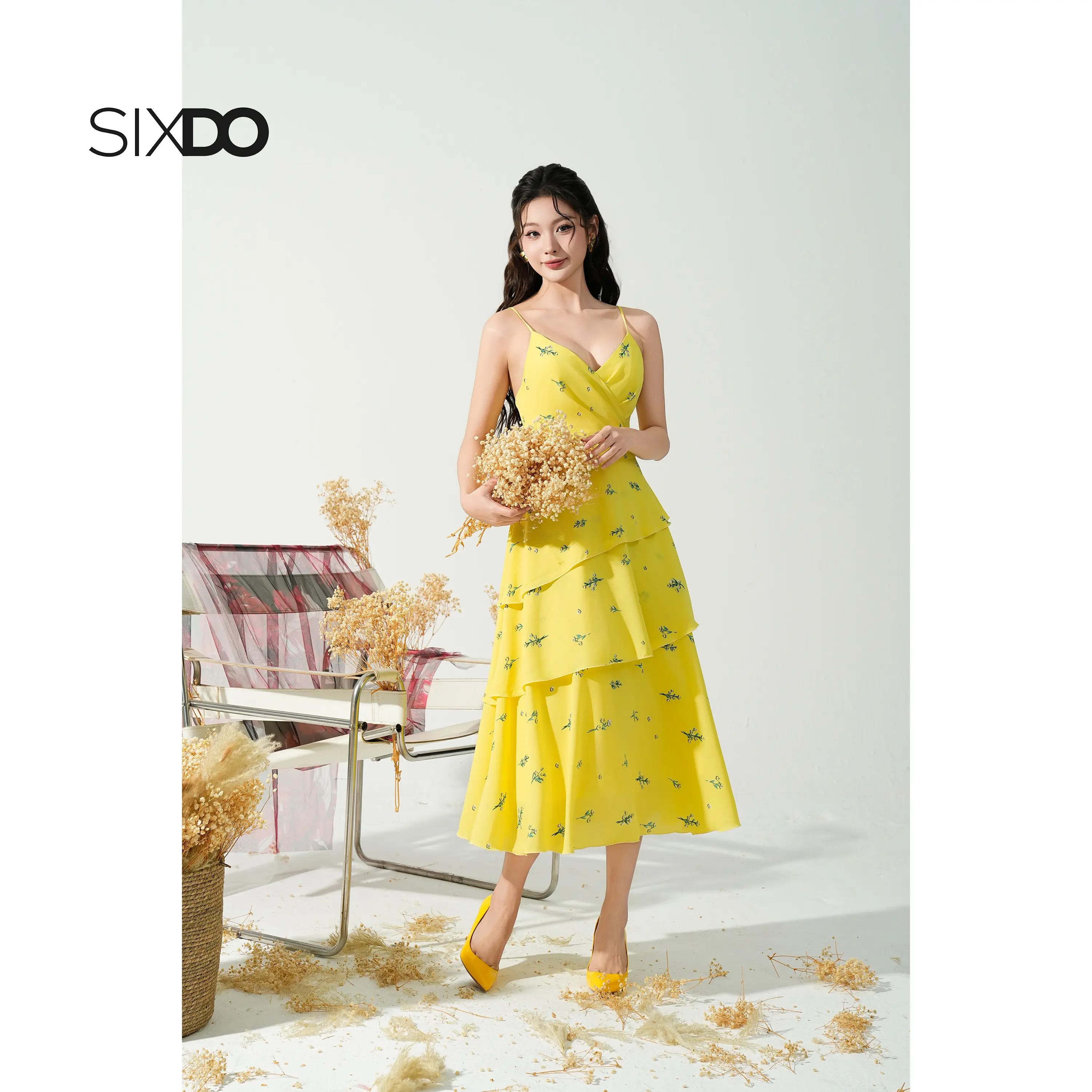 Đầm hai dây midi dáng xòe SIXDO (Woven Sleeveless Dress)