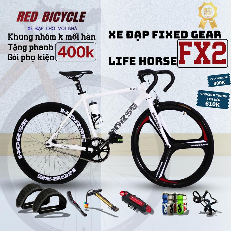 [SALE] Xe Đạp Fixed Gear LIFE HORSE FX2 Khung Nhôm Không Mối Hàn, Tặng Phanh + Quà Tặng - Xe Đạp Bánh Ba Đao Học Sinh Tay Cong