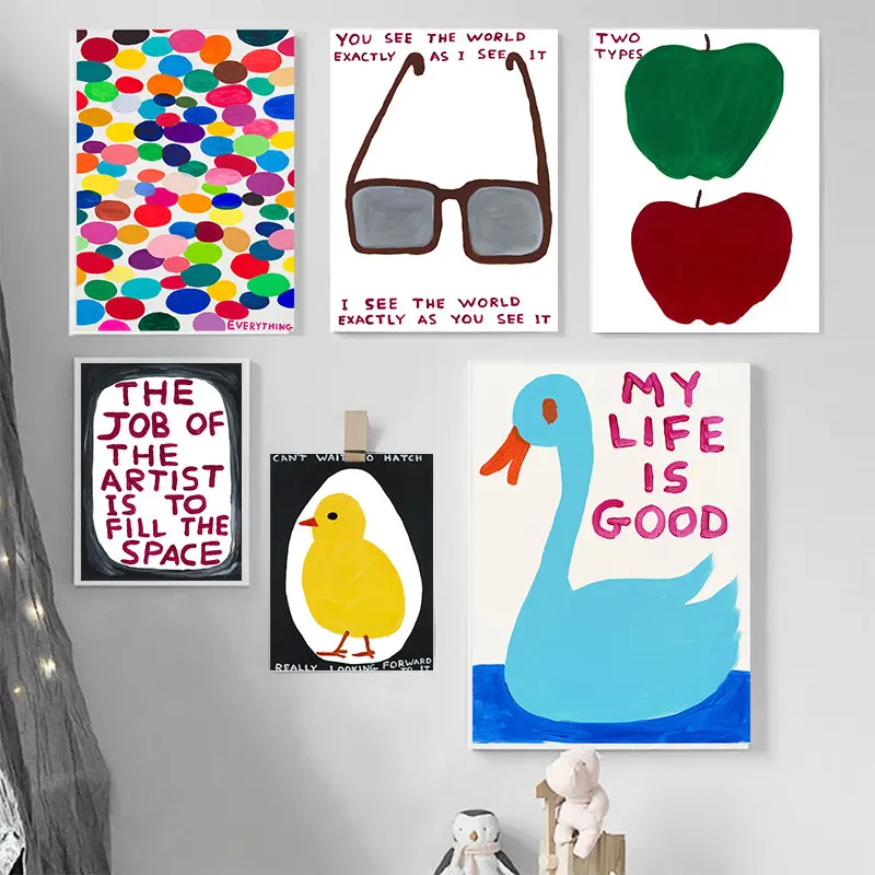 Vintage David Shrigley Gallery Artworks Deer Motivational Quotes Art Poster Canvas Painting Wall Prints Picture Room Home Decor Waterproof Decoration