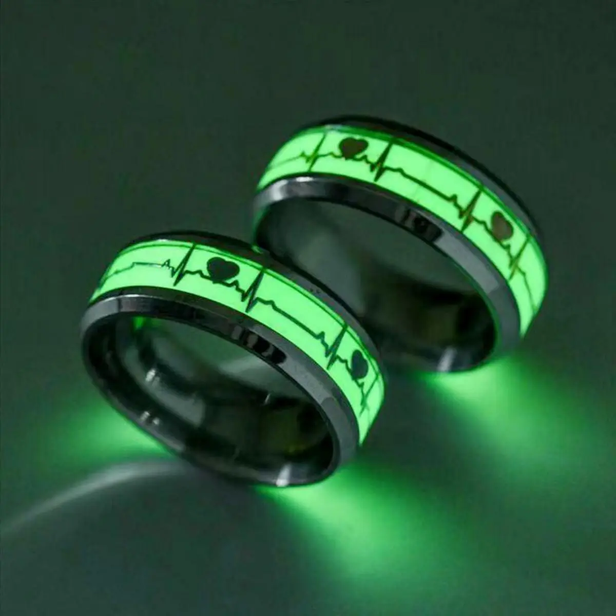Stainless Steel Rings Luminous ECG Luminous Couple's Titanium Steel Ring