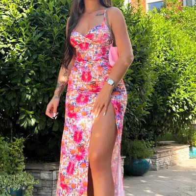 SOLY HUX Women's Floral Mesh Halter Maxi Dress - Backless & Tie Back