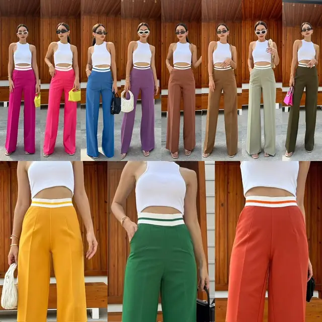 Celana Promthong KPGZB High Waist Kulot Zipper Belakang Katun Tidak Stretch Bangkok Wanita