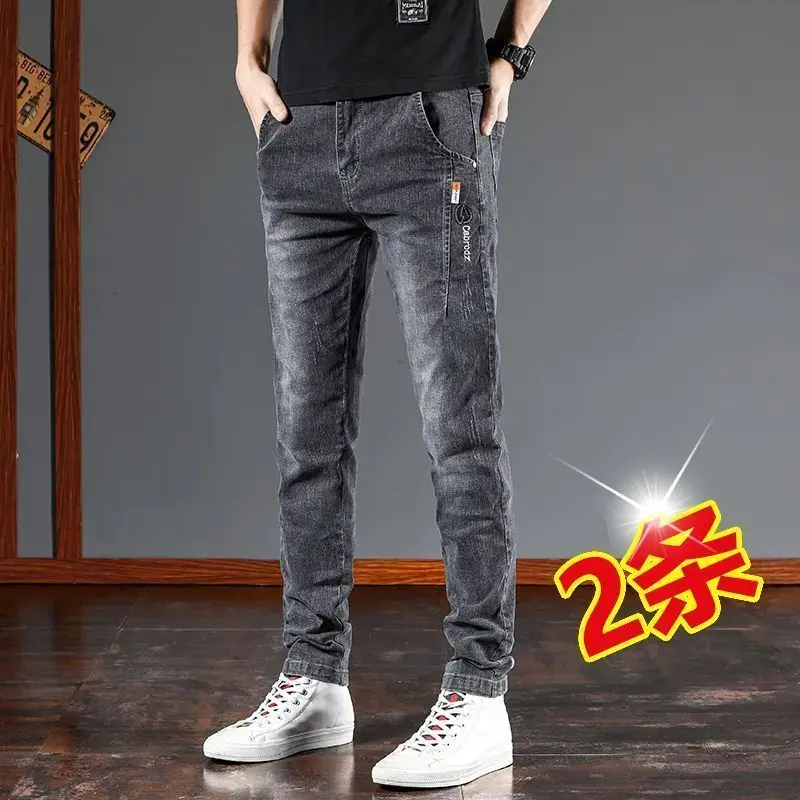 Quần Jean Nam Hàn Quốc, Dáng Ôm, Co Giãn, Hợp Xu hướng, Chống Mài Mòn, Thêu, Thích Hợp Cho Mùa Thu, Hàng Mới Về 2023 Menswear Pants 8