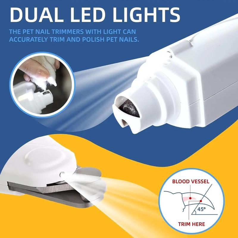 Low Noise Electric Dog Nail Clipper, Rechargeable Cat Nail Clipper with LED Light, Professional Pet Nail Clipper for Small, Medium and Large Dogs 7