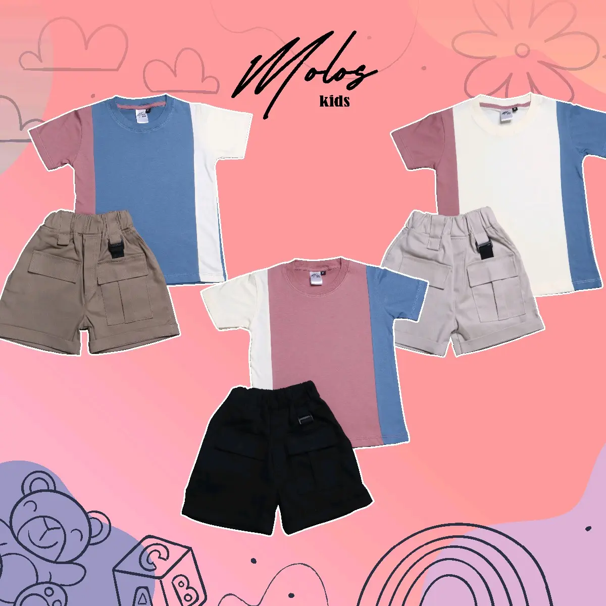 MOLOSKIDS-SETELAN CARGO PREMIUM KOMBINASI WARNA