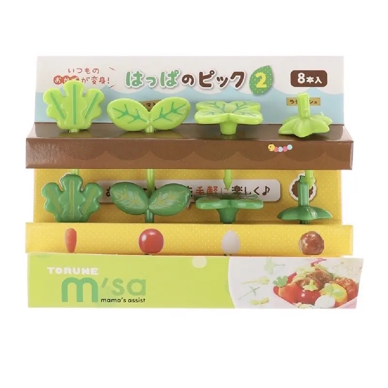 tusukan bento Garpu Buah Bentuk Daun Bahan Plastik Untuk Dekorasi Kotak Makan Siang Anak