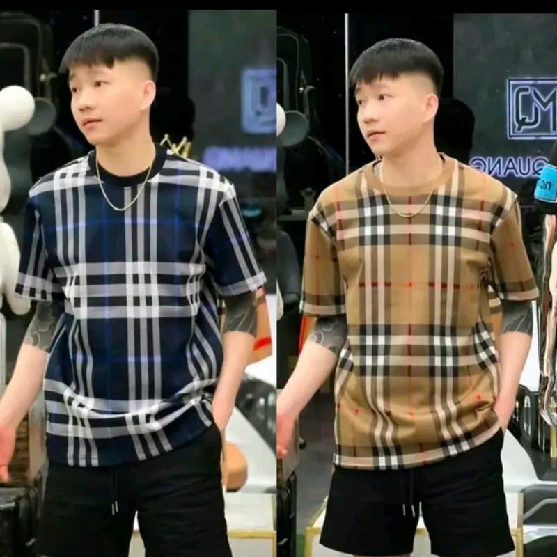 Áo cộc tay hè  nam nữ họa tiết kẻ chất cotton phong cách trẻ trung năng Động Cổ Tròn 1