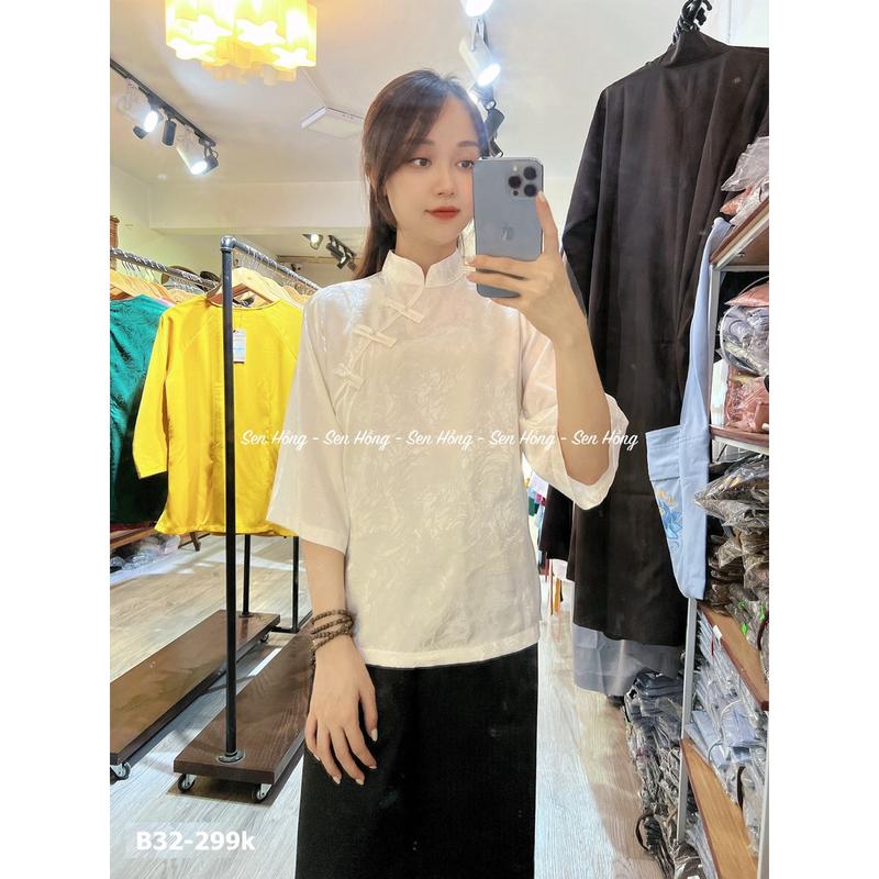 ĐỒ LAM ĐI CHÙA LỤA GẤM XINH # quần áo đi lễ đi chơi # pháp phục nữ vải lụa mềm nhẹ cổ tàu cúc chéo truyền thống B32 7