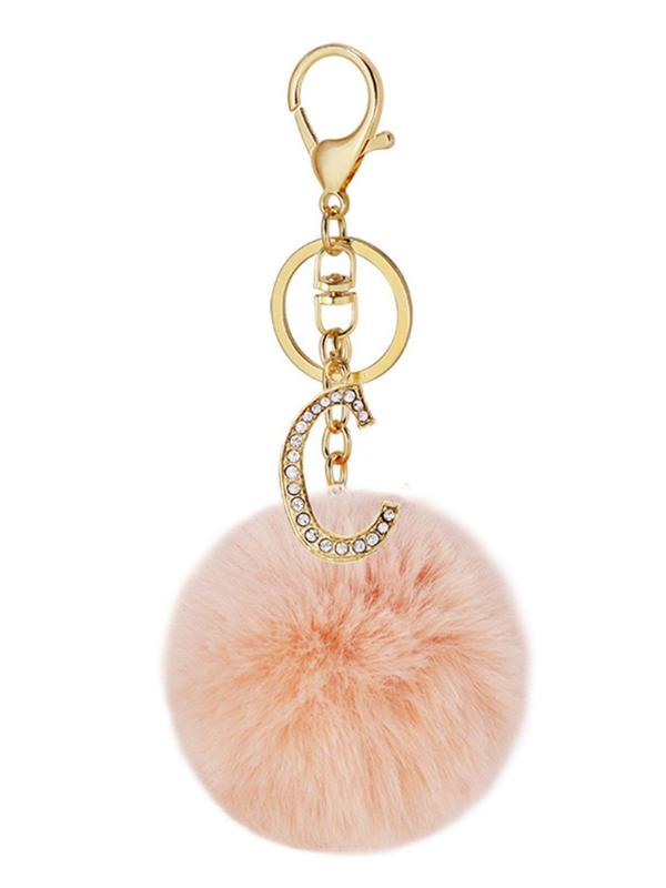 Women's Fashion 26 Letter & Pom Pom Design Keychain, Summer Cute Rhinestone Decor Keychain for Car Keys for Women & Girls, Trendy All-match Accessories As Birthday Gift 8