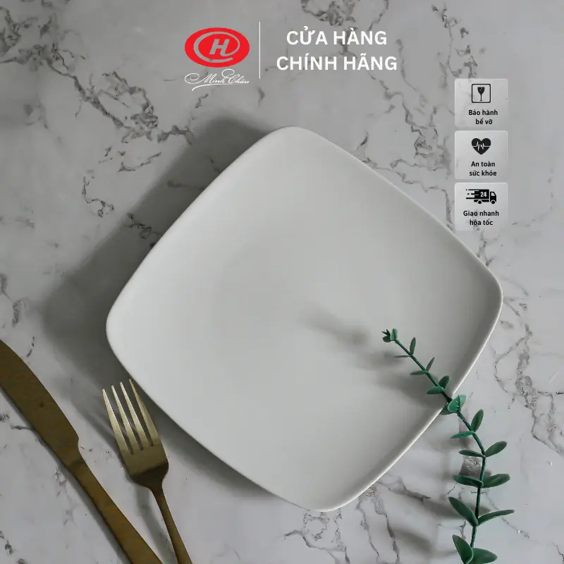 Đĩa vuông Ảo Sứ Trắng Minh Châu 3