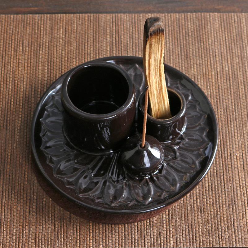 Product Introduction of Atmosphere Creator Export Nordic Style Ceramic Aromatherapy Candle Holder Black Sacred Wood Burning Plate Ceramic Base Wax Holder 12