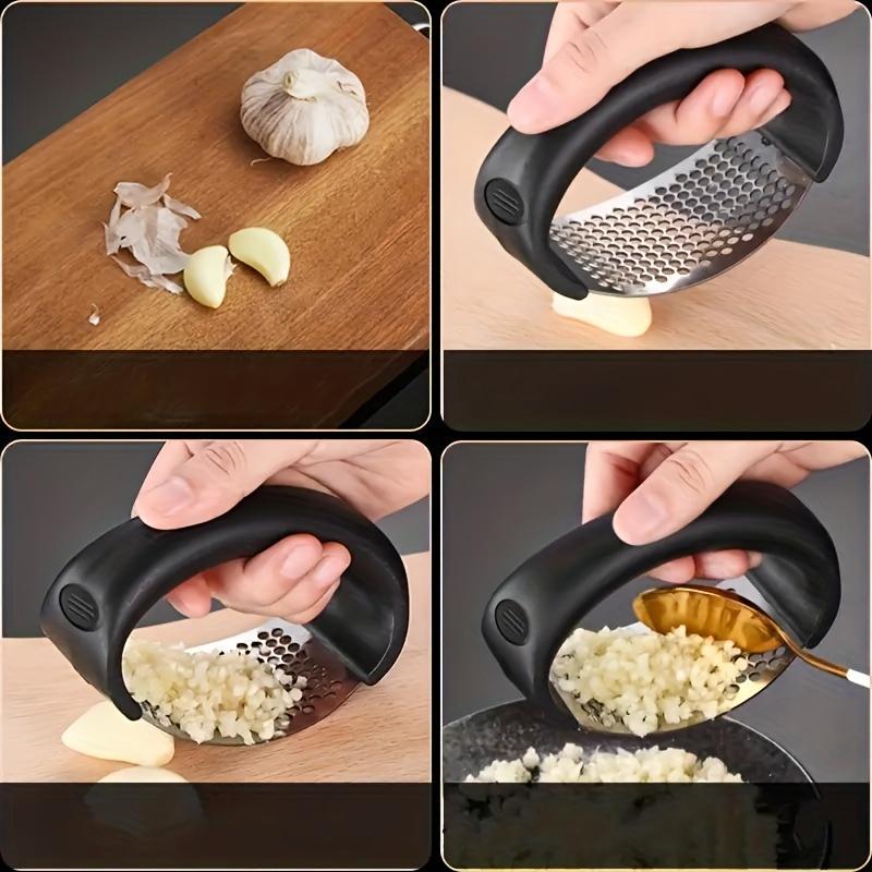 Product Introduction of Stainless Steel Manual Garlic Press with Ergonomic Black Handle - Multi-Functional Kitchen Tool for Crushing Garlic, No Electricity Needed, Durable & Easy to Clean, Garlic Crusher 0