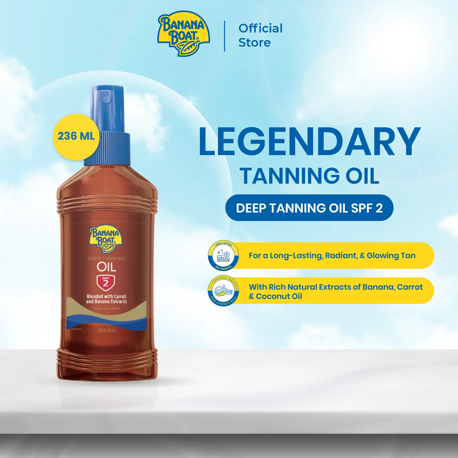 Banana Boat Deep Tanning Oil Sunblock SPF2 236ml - Sunblock Tanning Oil untuk Kulit Tan Alami