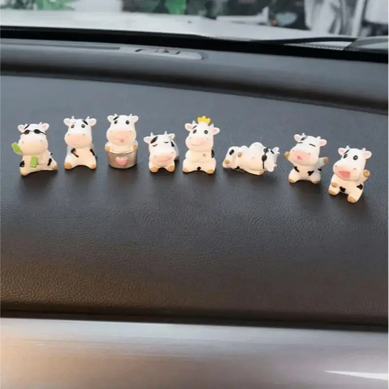 Cute Cow Design Car Ornament, 8 Counts Car Interior Decoration, Sweet Furniture Ornament, Center Console Screen Decoration