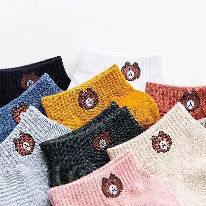 Combo 10 đôi tất nữ cổ ngắn hình gấu cute tặng kèm túi rút Jean Kem 1