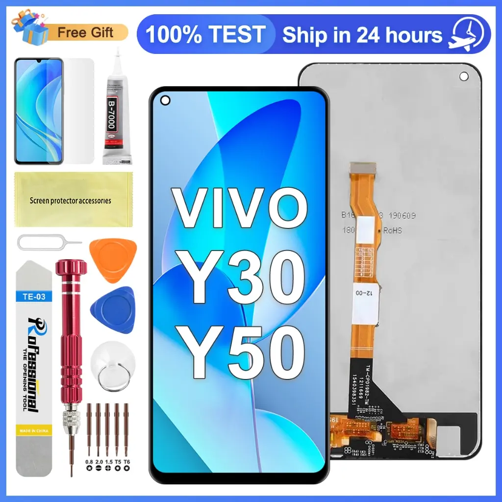 ส่วนประกอบทดแทนอิเล็กทรอนิกส์, LCD และหน้าจอสัมผัส, สำหรับ Vivo Y30, หมายเลขชิ้นส่วน v1938/Y50 v1935, ต้นฉบับ