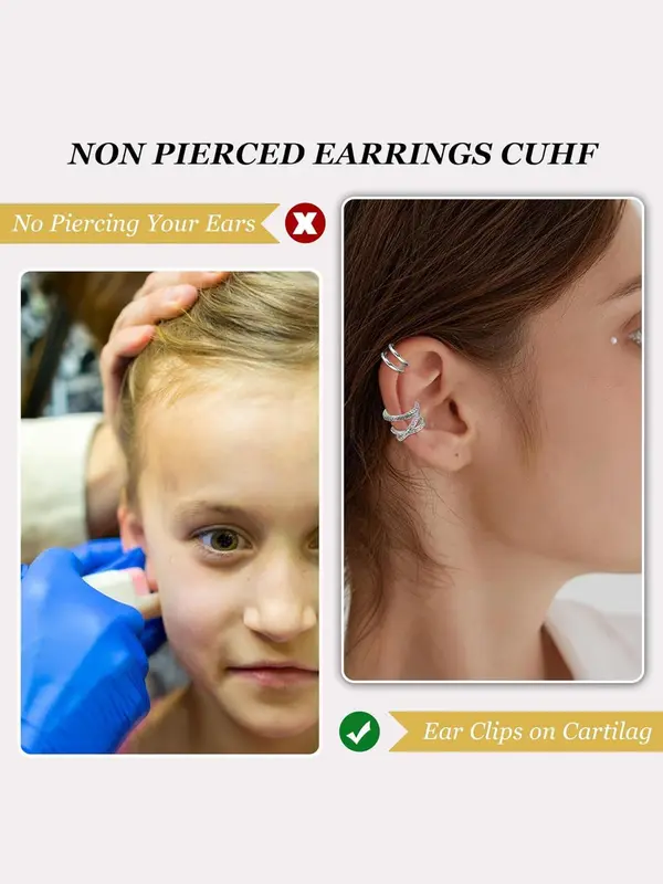 Simple Plain Cuff Earrings, Rhinestone Decorated Fake Earrings for Women & Girls, Braid & Chain Simple Design Ear Cuffs, Fashion Jewelry for Daily  Decor 8
