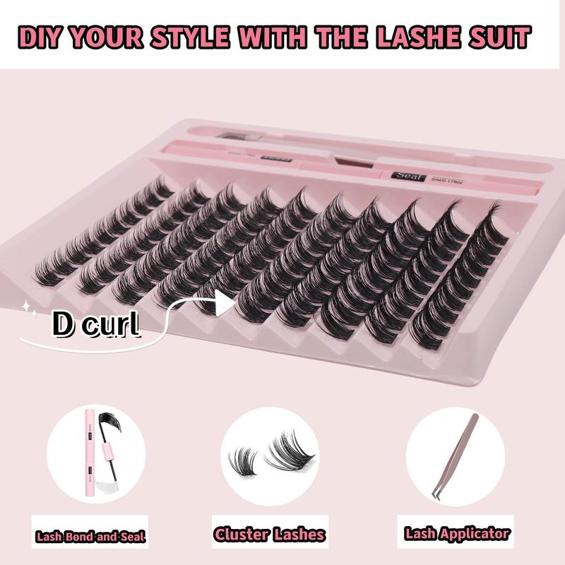 Individual False Eyelashes with Lash Bond and Seal and Lash Applicator Tool, Natural Look DIY Lash Extension Kit, Natural Curling Cluster Lashes for Eye Makeup, Summer Makeup, Valentine's Day Gift for Women, Cluster Lashes Kit 2