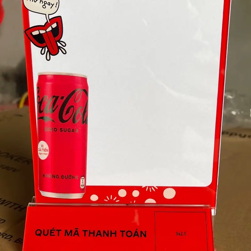 Bảng quét QR coca để bàn chất liệu mica kích thước 23x14cm 4