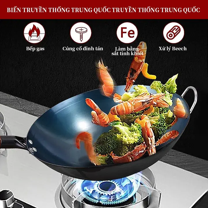 Chảo Thép Chống Dính Cán Gỗ Sồi Cao Cấp Đường Kính 30cm Chuyên Dùng Cho Mọi Nhà, Nhà Hàng 5