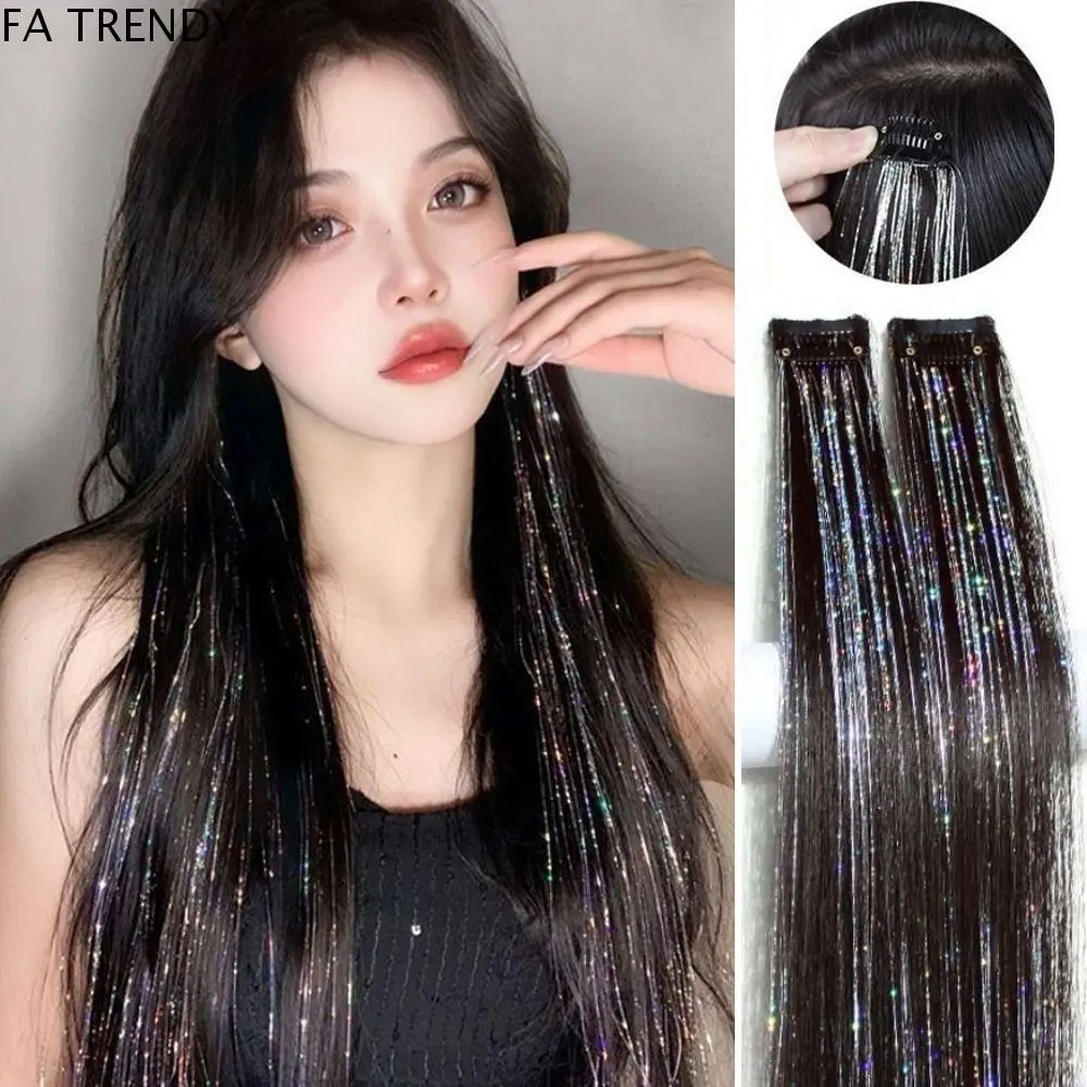Dụng Cụ Bện Tóc, Lấp Lánh Và Sáng Bóng, Tóc Giả Xoăn Dài Thẳng, Tóc Nối Tổng Hợp Lọn Tóc, Bồng Bềnh Và Liền Mạch, Dành Cho Nữ, Lấp Lánh Và Phát Sáng, Tóc Dây Tóc