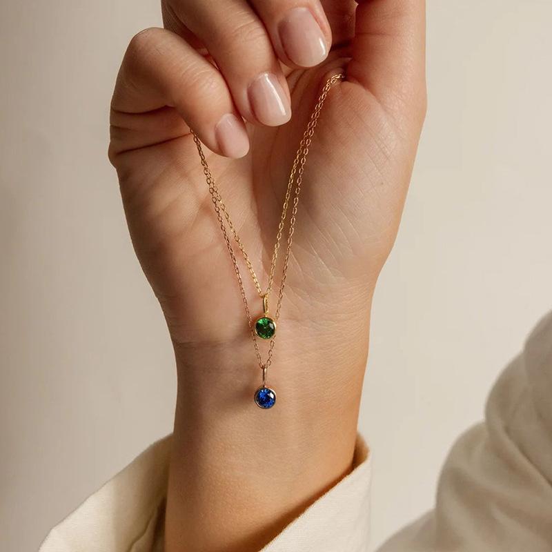 European and American Color 12 Birthstone Pendant DIY Accessories Female Twelve Birthstones round Zircon Pendant Stainless Steel 3