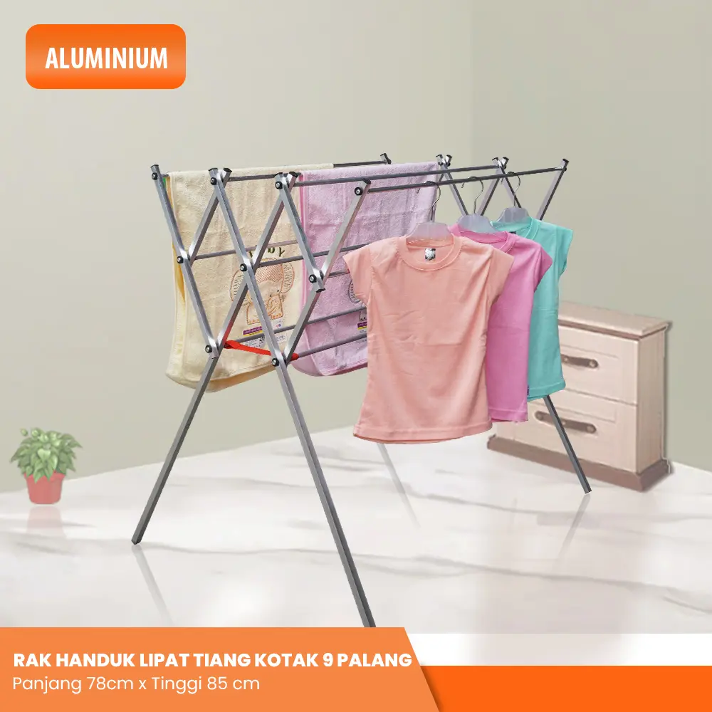 Jemuran Pakaian Rak Handuk Lipat Aluminium Beta Pipa Kotak