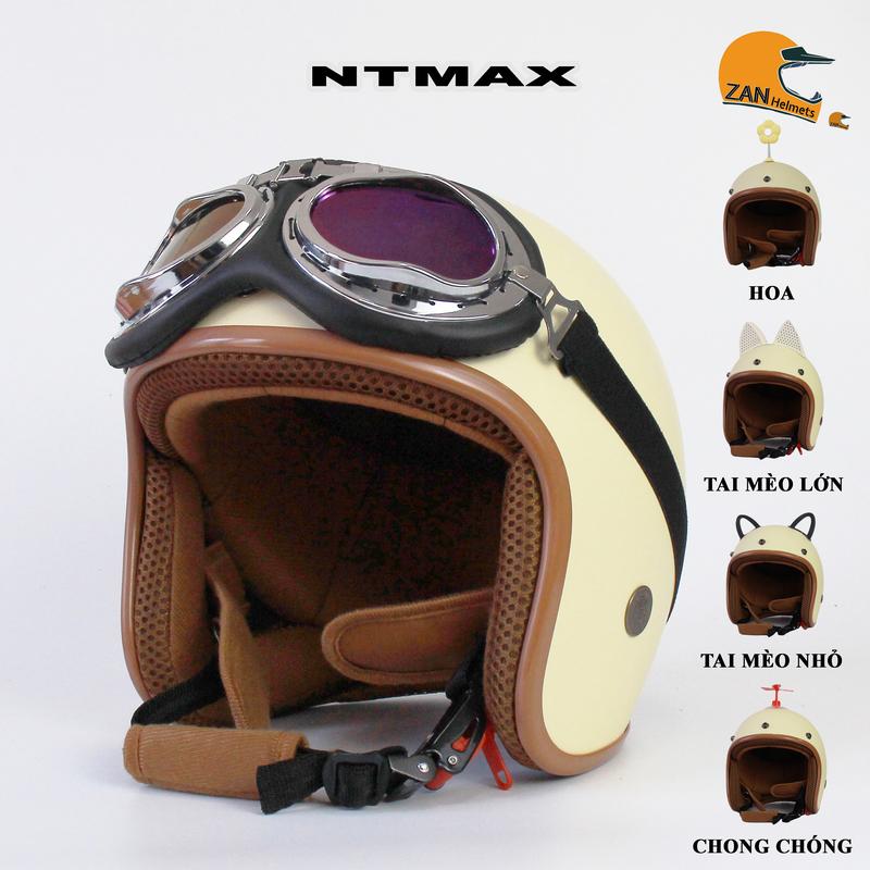 Mũ bảo hiểm 3/4 NTMAX màu kem xinh xắn Size 55-58cm dành cho nam nữ
