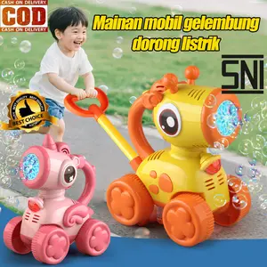 Mainan Bubble Gelembung Otomatis Anak Giraffe Bubble Stroller Musik Lampu Didorong SNI