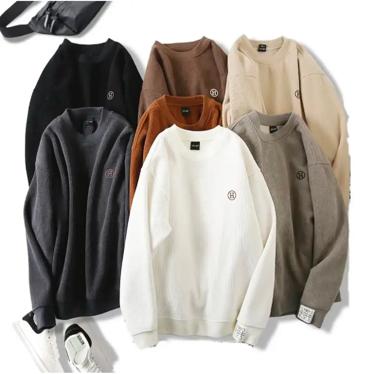 Áo thun nỉ nhung tăm thu đông nam nữ  chất liệu nỉ tăm dày dặn thêu chữ H thời trang Menswear Dài Tay