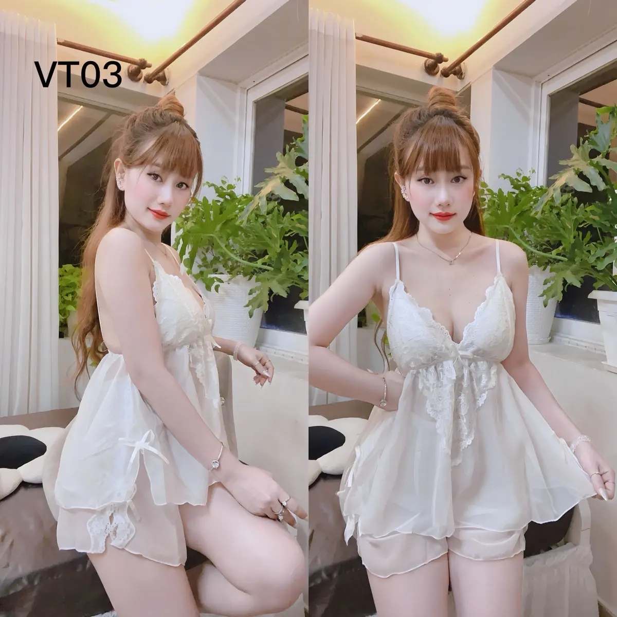 Đồ Ngủ Quần Đùi -Bộ Ngủ Voan Mỏng nhiều nơ Có Mút  size 38-65kg Quần Ngủ Women