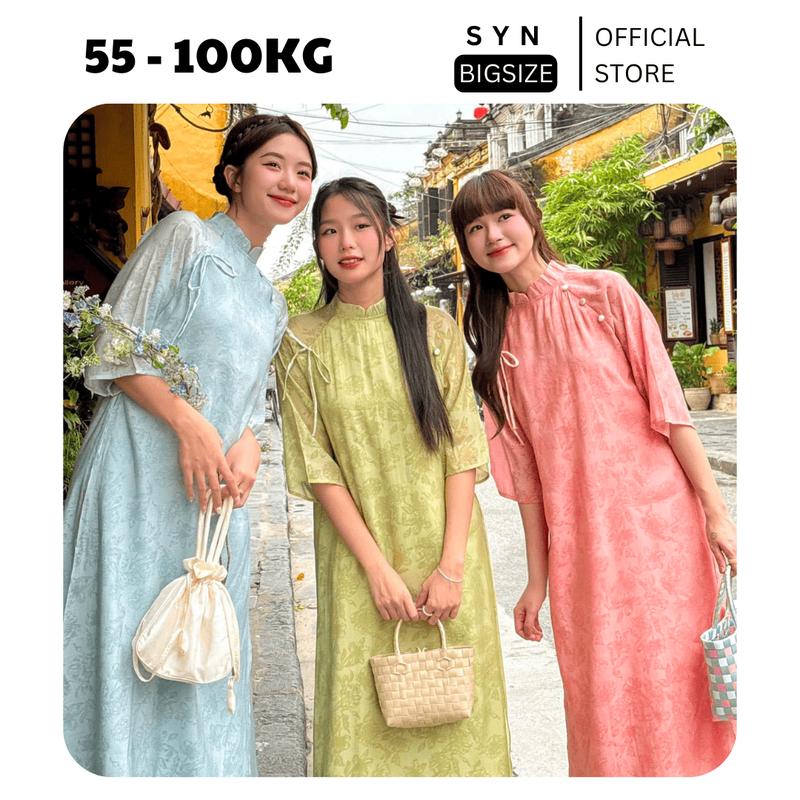 Set áo dài Bích Giản hoạt tiết hoa duyên dáng nhẹn  nhàng thanh lịch đi chụp ảnh tết đi chùa có size tới 100kg Hot trend 2024 SYN BIGSIZE
