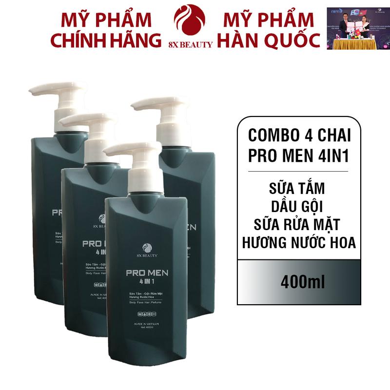 COMBO 4 Chai Dầu Gội Sữa Tắm Sữa Rửa Mặt Hương Nước Hoa Nam Pro Men 4 in 1 8x Beauty 400ml