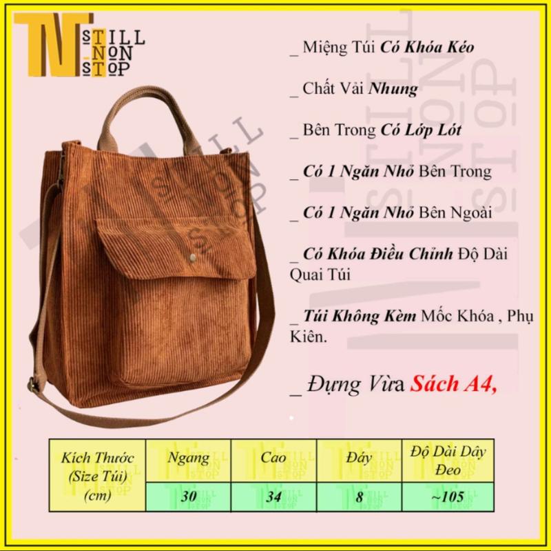 Product Introduction of Túi đeo chéo vải nhung tote nam nữ unisex ngăn túi nhỏ bên ngoài đựng sách a4 túi vải đi học đii chơi 0