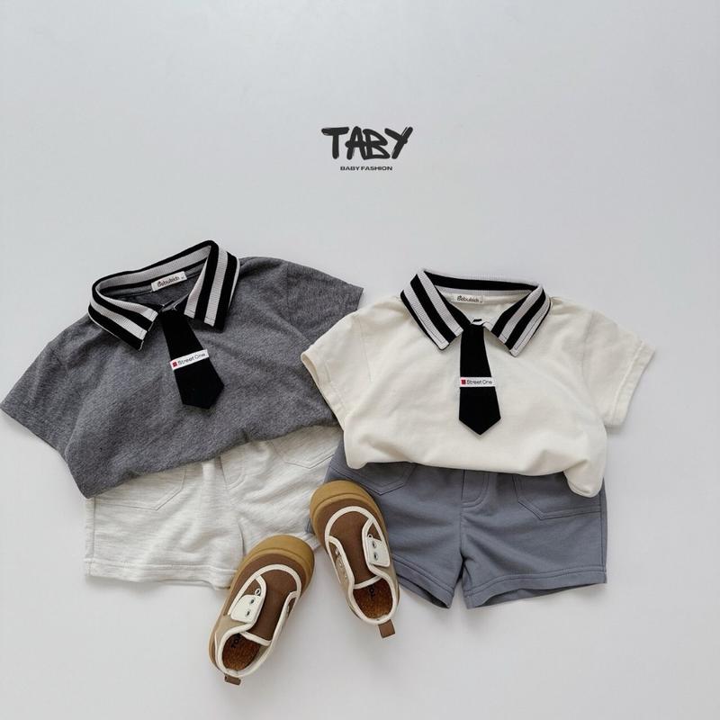   Taby  Set bộ kẻ polo cà vạt cộc tay cotton 2 chiều cho bé trai quần cotton da cá Hàn thật 2 sườn cho con từ 1-7 tuổi SB2003 