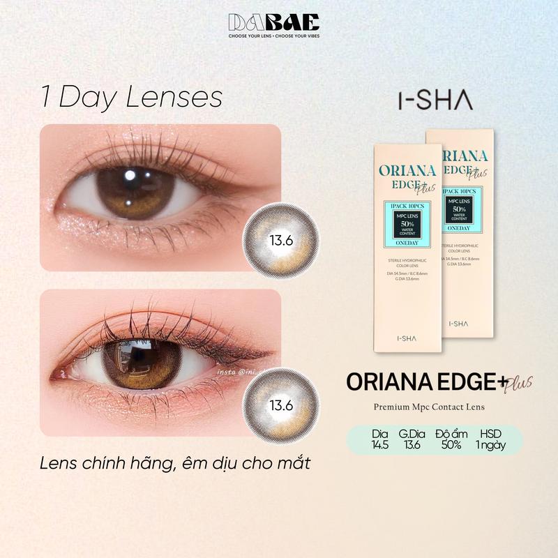 Lens 1 ngày giãn tròng DABAE kính áp tròng màu mắt nâu tự nhiên dưỡng ẩm DIA 14.5mm có độ 0-8 EDGE+