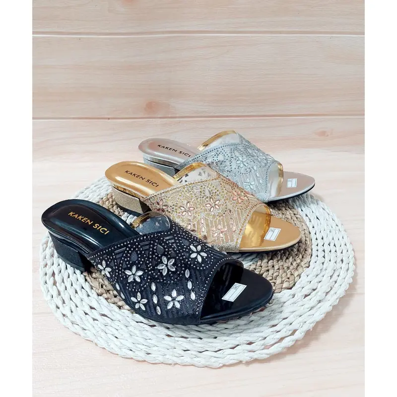KAKEN SICI SANDAL PESTA WANITA SANDAL HAK TAHU MOTIF PAYET IMPORT HAK BUNGKUS 3 CM YD 012 1