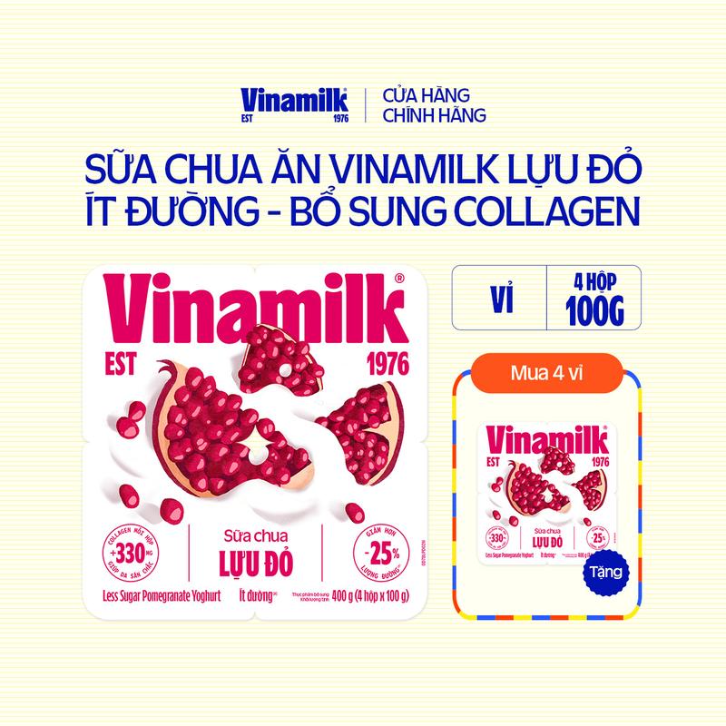 [4 LỐC TẶNG 1 LỐC] Sữa chua ăn Vinamilk Lựu đỏ ít đường 100g [CHỈ GIAO THÀNH PHỐ LỚN TRONG 10KM]