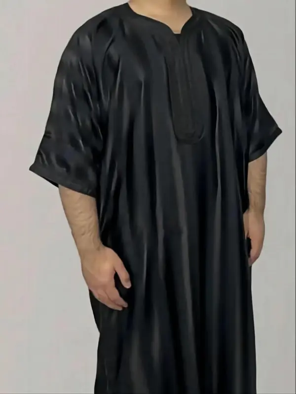 Men's Striped Embroidery Long Sleeve Robes, Loose Casual Comfy Three Quarter Length Sleeve Robe for Daily Wear, Muslim Clothing for Spring & Fall 6